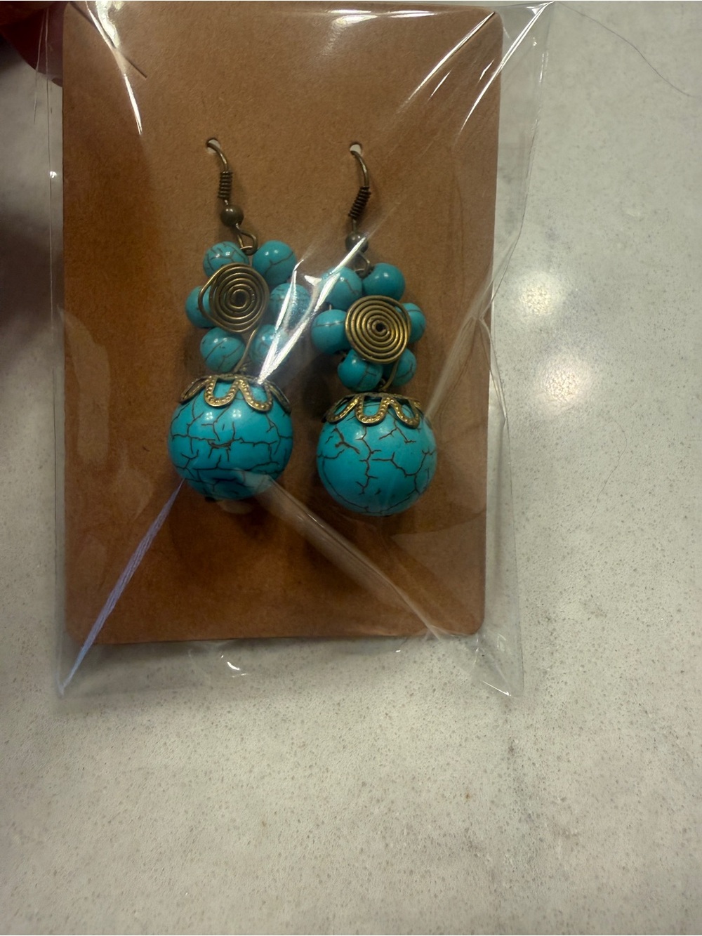 Vintage faux Turquoise Bead Drop Earrings